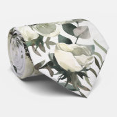 クリーミー白アネモネグリーンユーカリ結婚ス ネクタイ (ロール)