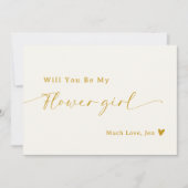 クリーミー白金ゴールドスクリプトフラワーガール提案カード 招待状 (正面)