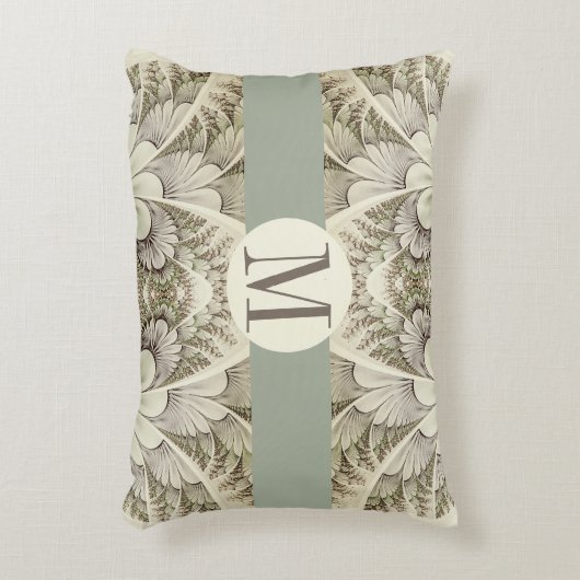クリームおよび暗灰色の渦巻のセージグリーンのアクセントの枕 アクセントクッション (正面(垂直))