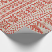 クリームおよび赤く公平な島のニットのセーター ラッピングペーパー (角)