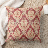 クリームおよび赤のヴィンテージのダマスク織パターン クッション (ブランケット)