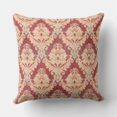 クリームおよび赤のヴィンテージのダマスク織パターン クッション (裏面)