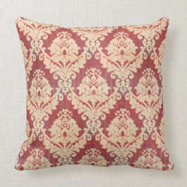 クリームおよび赤のヴィンテージのダマスク織パターン クッション