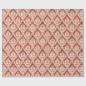 クリームおよび赤のヴィンテージのダマスク織パターン ラッピングペーパー (フラット)