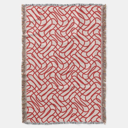 クリームおよび赤抽象芸術線パターン スローブランケット (正面縦)