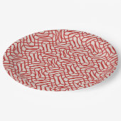 クリームおよび赤抽象芸術線パターン ペーパープレート (アングル)