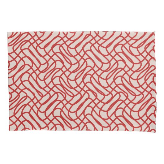 クリームおよび赤抽象芸術線パターン 枕カバー (正面)