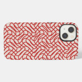 クリームおよび赤抽象芸術線パターン iPhoneケース (裏面横)