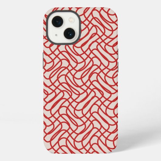 クリームおよび赤抽象芸術線パターン iPhoneケース (裏面)