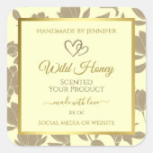 クリームおよび金ゴールドフローラ製品ラベルとハート スクエアシール (正面)