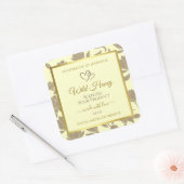 クリームおよび金ゴールドフローラ製品ラベルとハート スクエアシール (封筒)