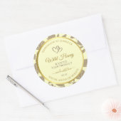 クリームおよび金ゴールドフローラ製品ラベルとハート ラウンドシール (封筒)