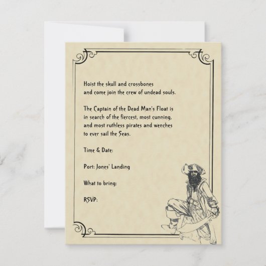 クリームおよび黒Ahoy! 海賊ハローウィンパーティ 招待状 (正面)