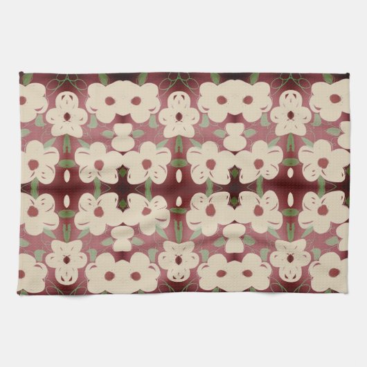 クリームかわいらしとクランベリープリントティータオル キッチンタオル (横)