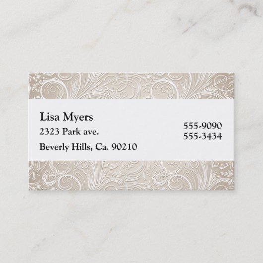 クリームがかった白及び金ゴールドの花の渦巻のペイズリー 名刺 (正面)