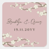 クリームさくらんぼフラムズホワイト桜ブラウン結婚ズ スクエアシール (正面)