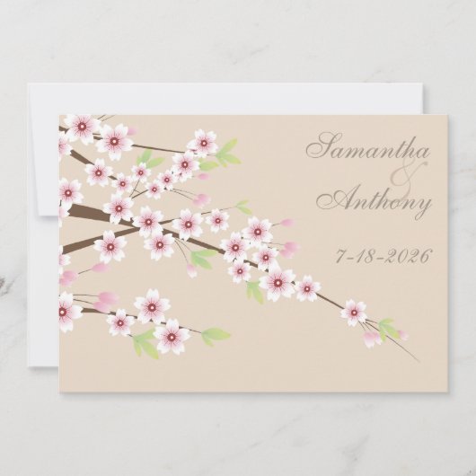 クリームとさくらんぼ結婚の花 招待状 (正面)