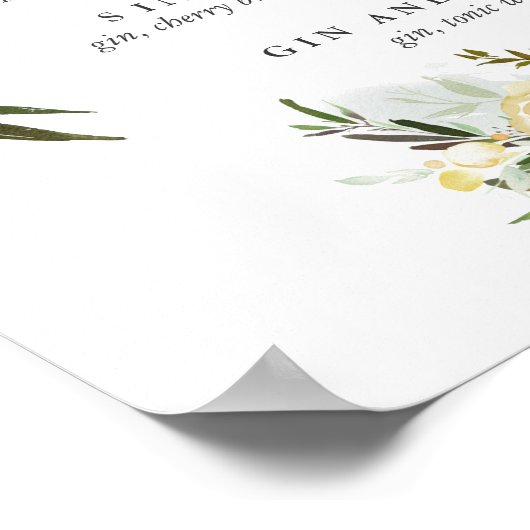 クリームとアイボリーのフローラシグネチャーカクテルのサイン ポスター (角)