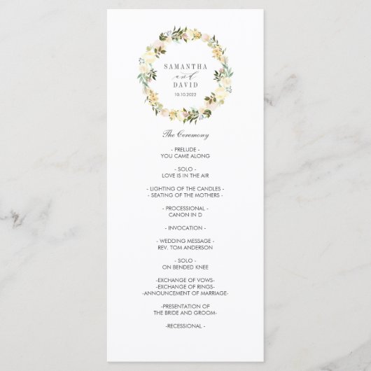 クリームとアイボリー |エレガントなウェディングプログラム プログラム (正面)