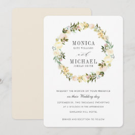 クリームとアイボリー｜植物の花のリース ウェディング 招待状