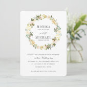 クリームとアイボリー |植物性フローラリース結婚ズ 招待状 (スタンド正面)