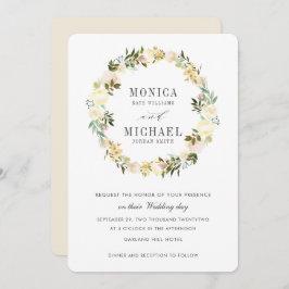 クリームとアイボリー |植物性フローラリース結婚ズ 招待状
