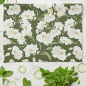 クリームとオリーブの花柄 キッチンタオル (折り畳み)