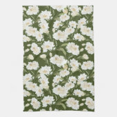 クリームとオリーブの花柄 キッチンタオル (縦)