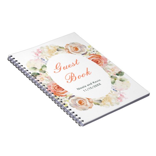クリームとオレンジのヴィンテージ結婚フローラ ノートブック (右側)