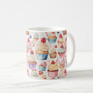 クリームとカップケーキのデジタルパターン コーヒーマグカップ