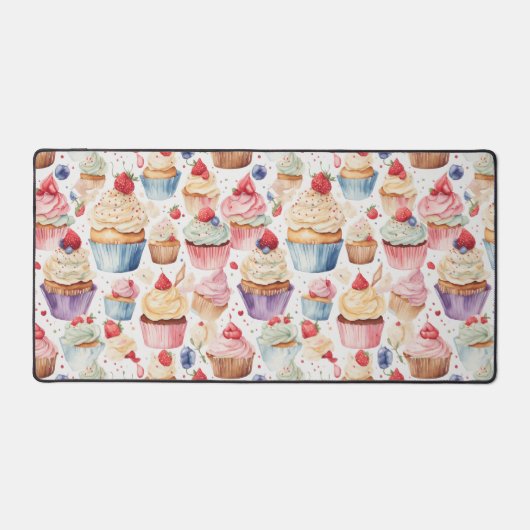 クリームとカップケーキのデジタルパターン デスクマット (正面)