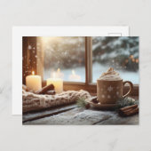 クリームとキャンドルの冬と居心地の良いホットチョコレート シーズンポストカード (正面/裏面)