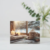 クリームとキャンドルの冬と居心地の良いホットチョコレート ポストカード (スタンド正面)