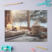 クリームとキャンドルの冬と居心地の良いホットチョコレート 薄葉紙 (クラフト)