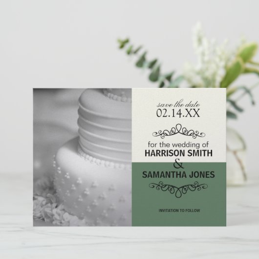 クリームとグリーンの結婚式おめでとうのご案内 招待状 (スタンド正面)