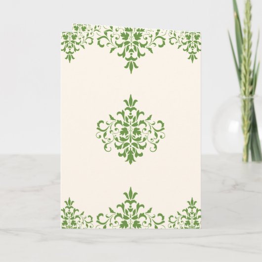 クリームとグリーンダマスクイスラム結婚教徒 招待状 (裏面)