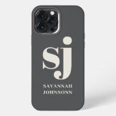 クリームとグレーのモノグラムイニシャル iPhoneケース (裏面)