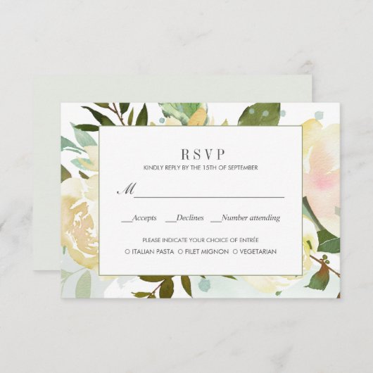 クリームとグレーの食事オプション結婚式の出欠 出欠カード (正面/裏面)