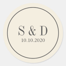 クリームとグレー |の結婚モノグクラシックラム ラウンドシール