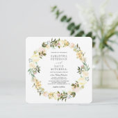 クリームとグレー | ボタニカル ガーランド フラワーの結婚式 招待状 (スタンド正面)