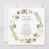 クリームとグレー | ボタニカル ガーランド フラワーの結婚式 招待状 (正面)