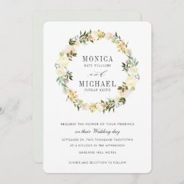 クリームとグレー |植物性フローラリース結婚ズ 招待状