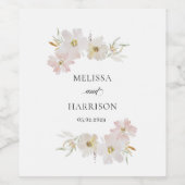 クリームとコーラルピンクの水彩花 ワインラベル (シングルラベル)