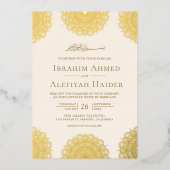クリームとゴールドのアジアン・モチーフ・イスラム婚礼 箔招待状 (正面)
