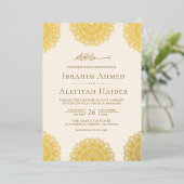 クリームとゴールドのアジアン・モチーフ・イスラム婚礼 箔招待状 (立ち正面)