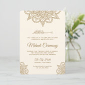 クリームとゴールドのイスラム教ムスリム メンディ セレモニー 招待状 (スタンド正面)