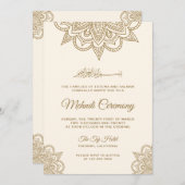 クリームとゴールドのイスラム教 ムスリム メンディ セレモニー 招待状 (正面/裏面)