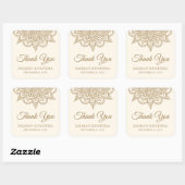 クリームとゴールドのヘナ+メヘンディの結婚式のお礼 スクエアシール (シート)