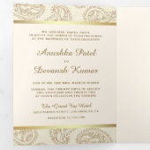 クリームとゴールドのペイズリー インドスタイルのウェディングフォト 三つ折り招待状 (内部最初)