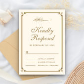 クリームとゴールドのボーダー付きムスリムウェディング 出欠カード